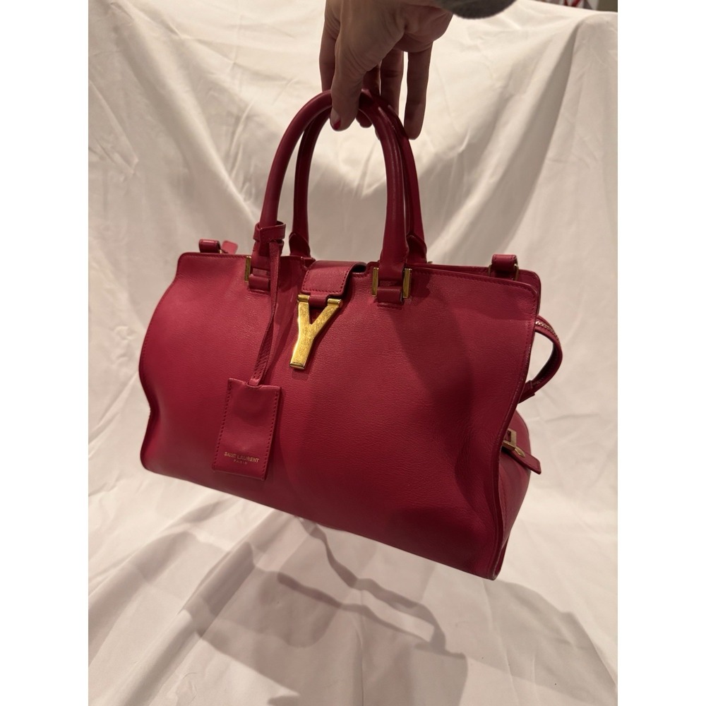 Saint Laurent Calfskin Medium Classic Y Cabas Fuchsia Leather Gold Hardware